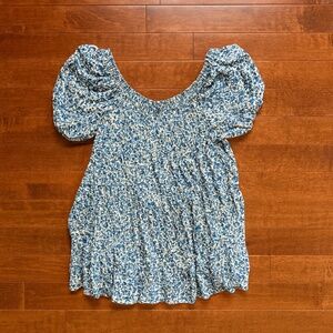 Wild Fable Blue Floral Puff Sleeve Mini Dress – Size Large